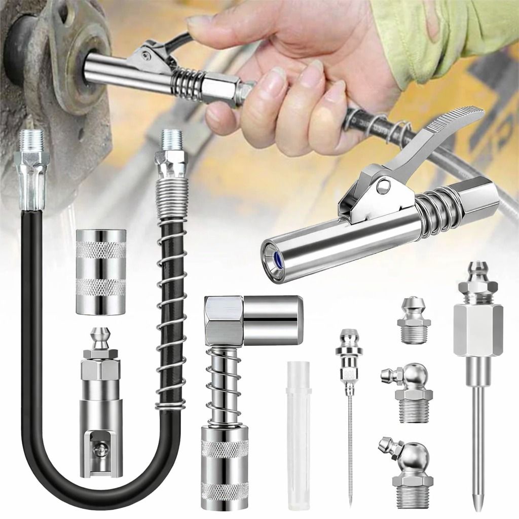 Grease Gun Accessory Kit, Adapter Needle, Coupler, Flex Hose, Fittings For Automotive, Truck, Farm Grease Gun Accessory Kit, Adapter Needle, Coupler, Flex Hose, Fittings For Automotive, Truck, Farm