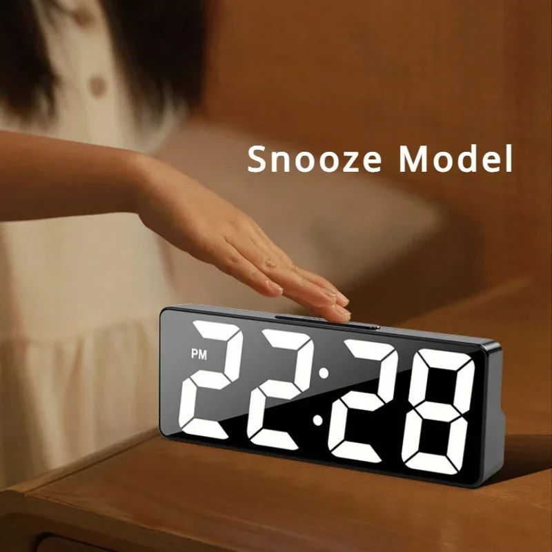 LED Digital Alarm Clock Mirror Display white