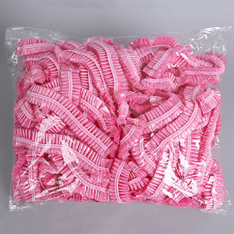 Disposable Waterproof Shower Caps Elastic Hair Cap For Salon, Spa, And Bathroom Use pink