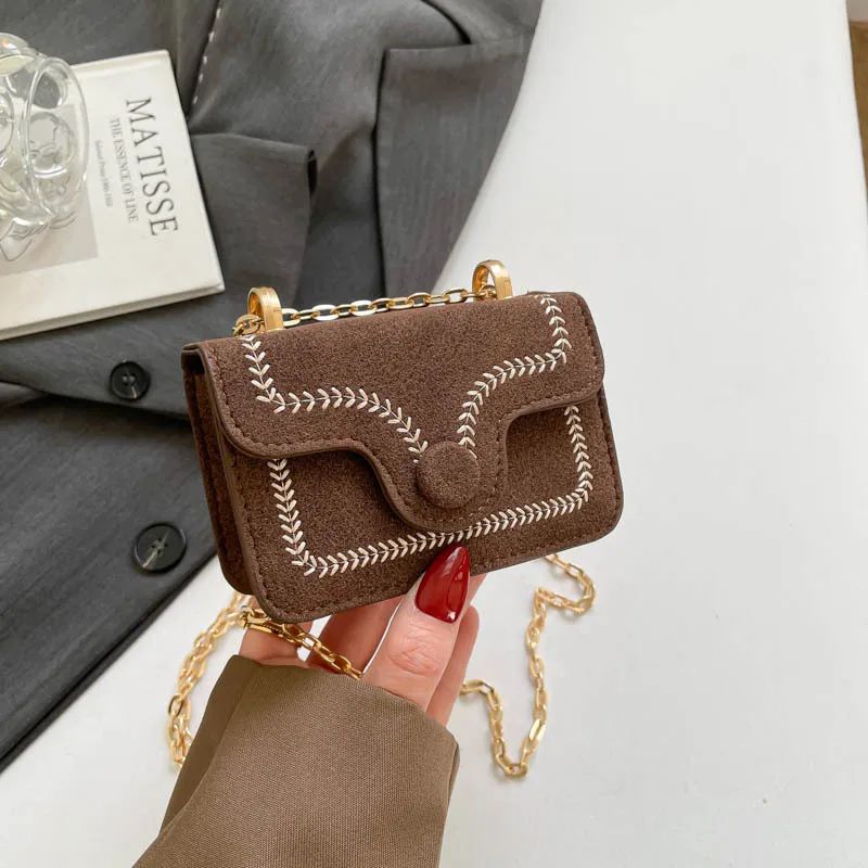 Elegant Embroidered Mini Chain Crossbody Bag Stylish Women Handbag With Chain Strap & Compact Square Design burgundy