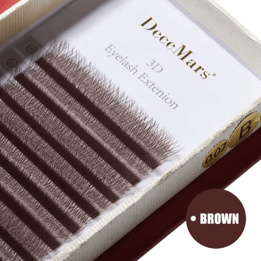 DeceMars 3D W Shaped Individual Lash Extensions With C D Curl 3 Tip brown 9mm 0.07mm