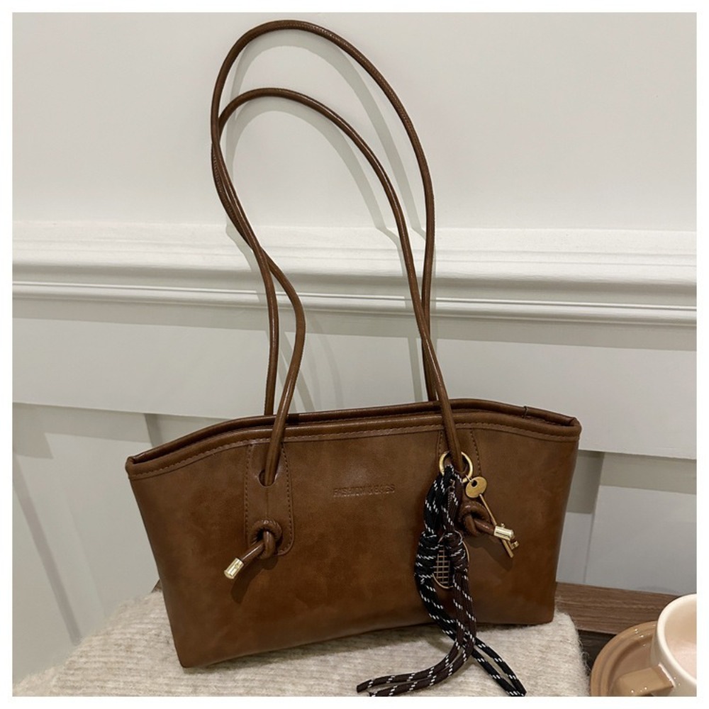 Fashion New Large Capacity Work Shoulder Bag, PU Leather Tote Bag, Solid Color Simple Lady Handbags For Women brown 1