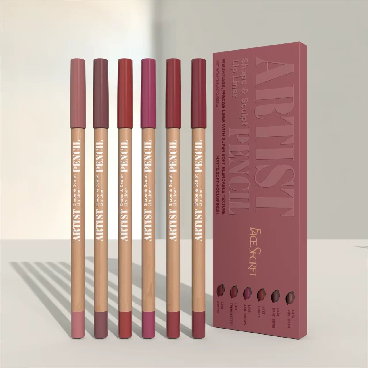 FaceSecret Sculpting Lip Liner Pencil Set Matte Precision & Soft Blend Formula pink Rose