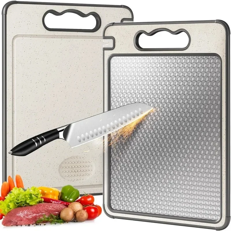 Stainless Steel Cutting Board Set, Double Sided Kitchen Chopping Boards, Dishwasher Safe, Meat And Veggies Stainless Steel Cutting Board Set, Double Sided Kitchen Chopping Boards, Dishwasher Safe, Meat And Veggies