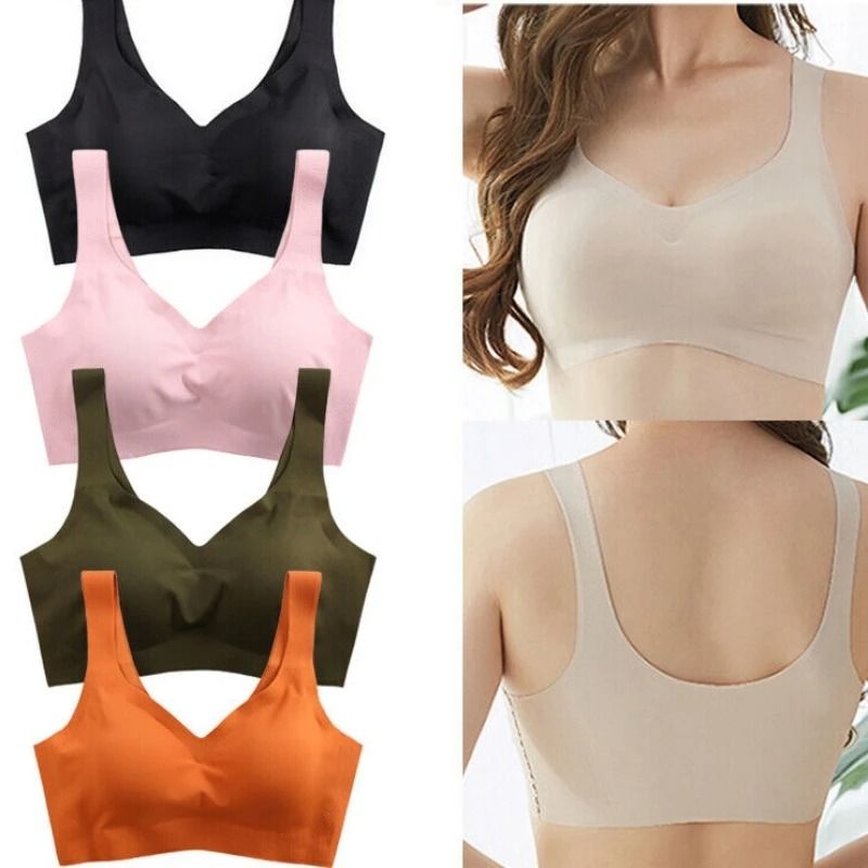 2024 Women Seamless Ice Silk Bra Removable Pad Yoga Vest orange m