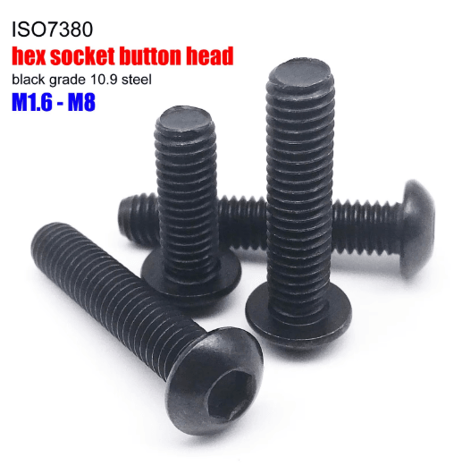 Black ISO7380 Button Head Screws Grade 10.9 Hex Socket Allen Bolts (M1.6M8) 100mm m2.5 (50pcs)