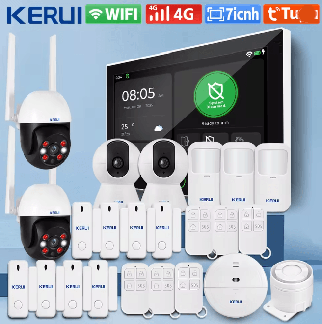 KERUI Smart Home Security Alarm System Wireless 4G WIFI With Touch Screen Panel b us Plug