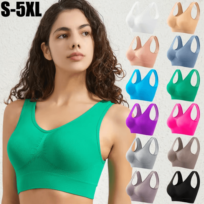 Womens Sports Bra Seamless Push Up Crop Top Breathable Activewear Bra (S 5XL) black s