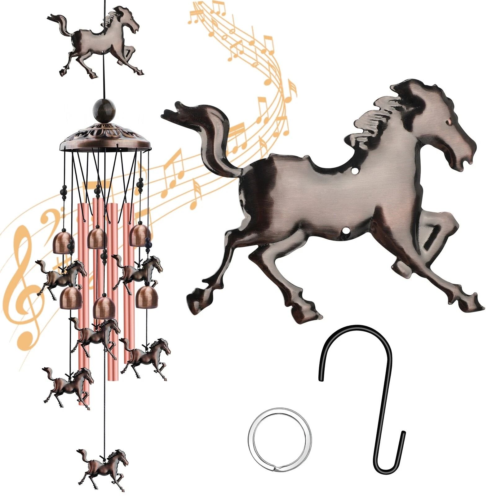 Large Horse Metal Wind Chimes Outdoor Garden Bells With Copper Accents Ideal Home Decor Gift Large Horse Metal Wind Chimes Outdoor Garden Bells With Copper Accents Ideal Home Decor Gift