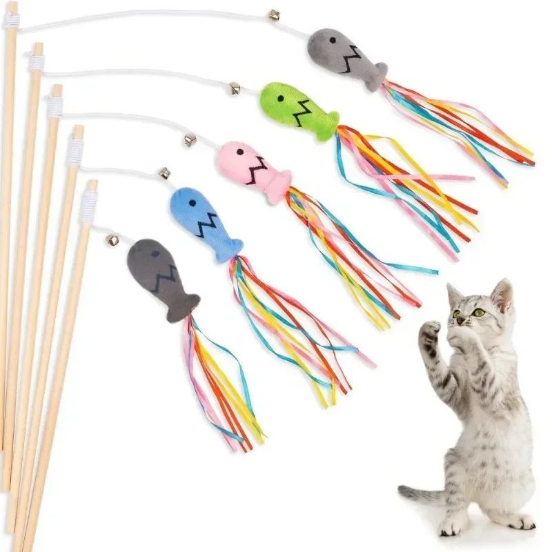 Cat Teaser Wand Toy With Fish Design pink
