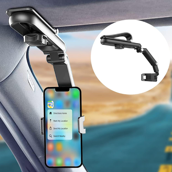Multifunctional Rotating Sun Visor Phone Holder For Car, Cell Phone Mount For IPhone, Samsung, Android gray