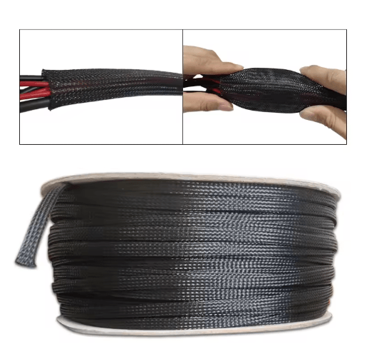 Black PET Braided Cable Sleeve Flame Retardant Wire Protection Tubing (1100M) 50 Meter 8 Mm