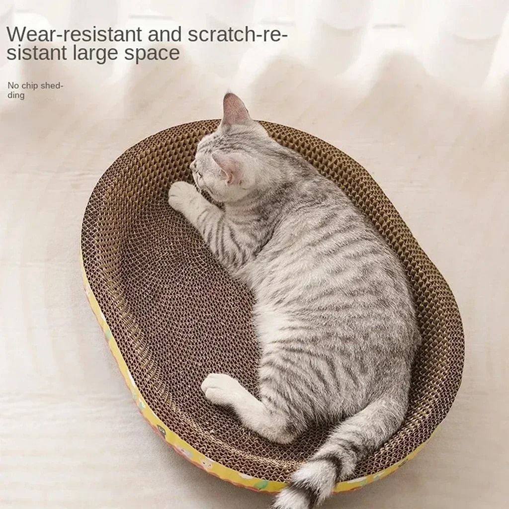 Oval Corrugated Cat Scratching Board And Nest yellow