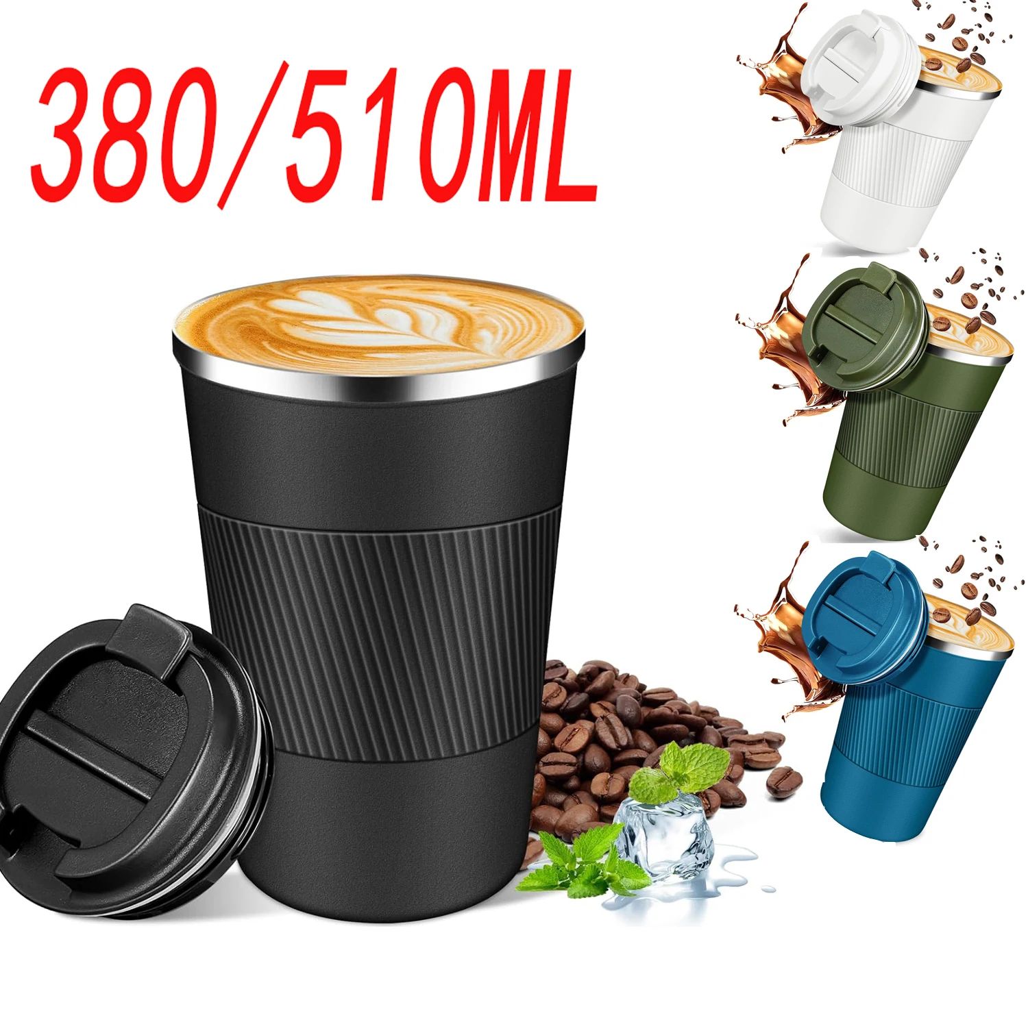 304 Stainless Steel Leakproof Travel Coffee Mug Double Wall Insulated Thermal Bottle white 17.2 Fl Oz