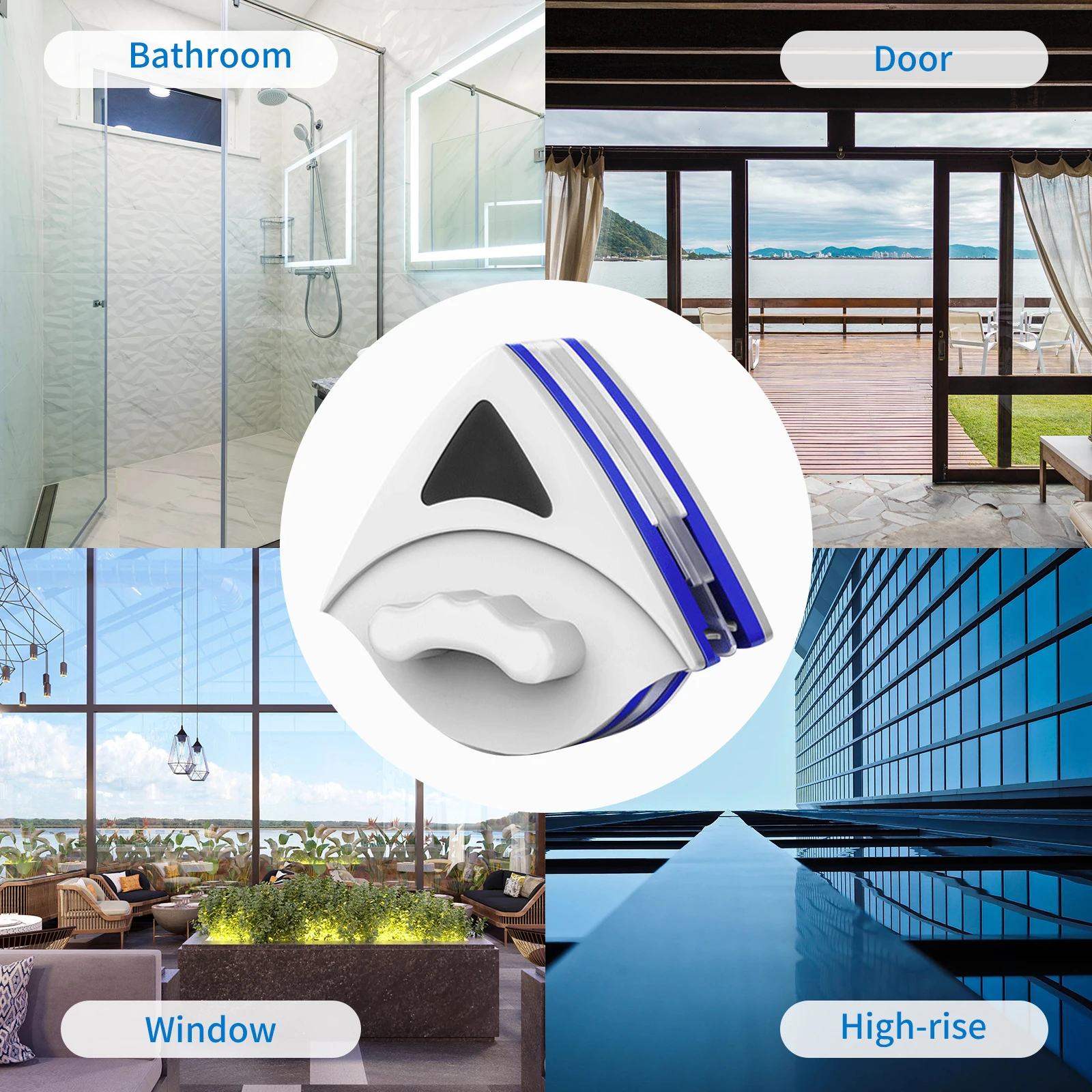 Household Special Window Cleaner Magnetic Glass Window Cleaning Tool Automatic Water Discharge Double layer Wiper blue