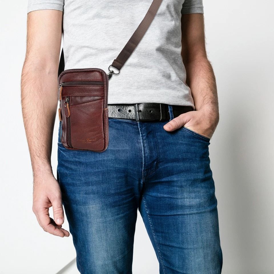 Fashion Leather Vertical Men's Phone Pouch, Belt Bag Shoulder Crossbody Waist Pack For Smartphones Fashion Leather Vertical Men's Phone Pouch, Belt Bag Shoulder Crossbody Waist Pack For Smartphones