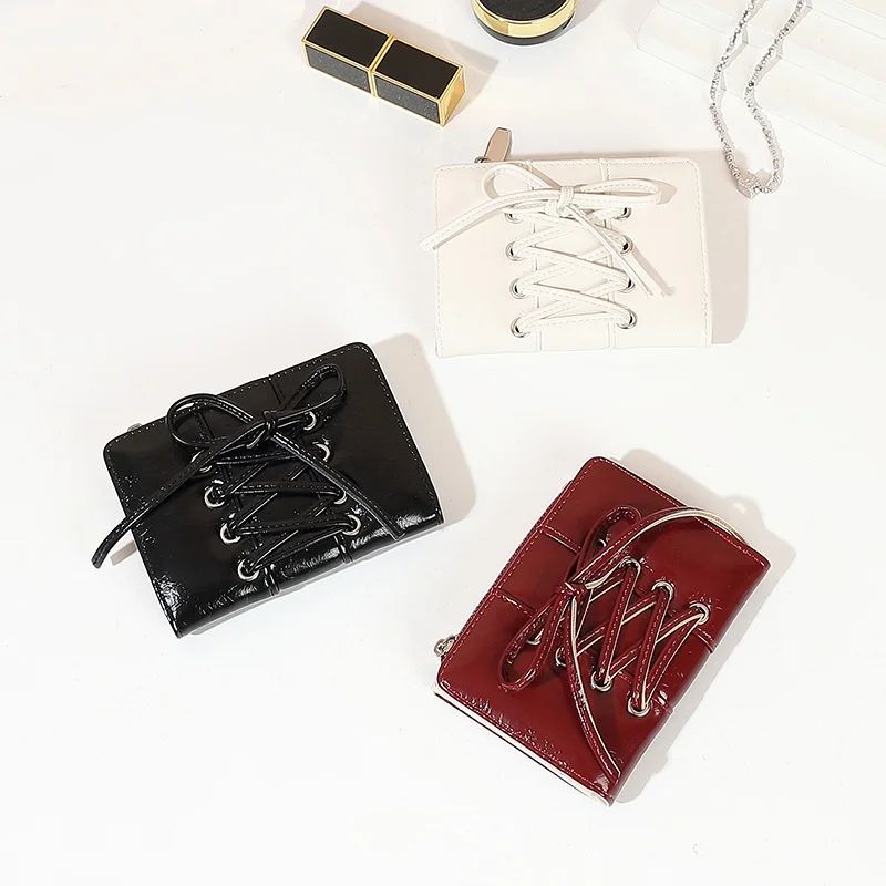 Compact Bow Minimalist Zipper Card Coin Purse Stylish Short Wallet With Large Capacity pink