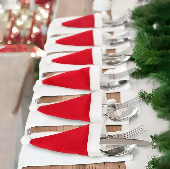 Christmas Table Decorations Mini Santa Hats For Fork, Knife And Cutlery 50pcs