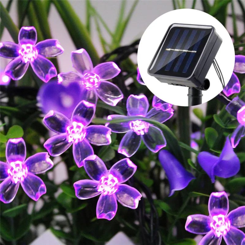 Solar Sakura Fairy Lights Waterproof Cherry Blossom Outdoor String Lights For Garden & Wedding Decor multicolor