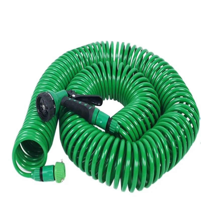 EVA Recoil Coiled Garden Hose With 8 Function Sprayer Lightweight Recoil Garden Hose For Pet Bathing & Car Washing 10m