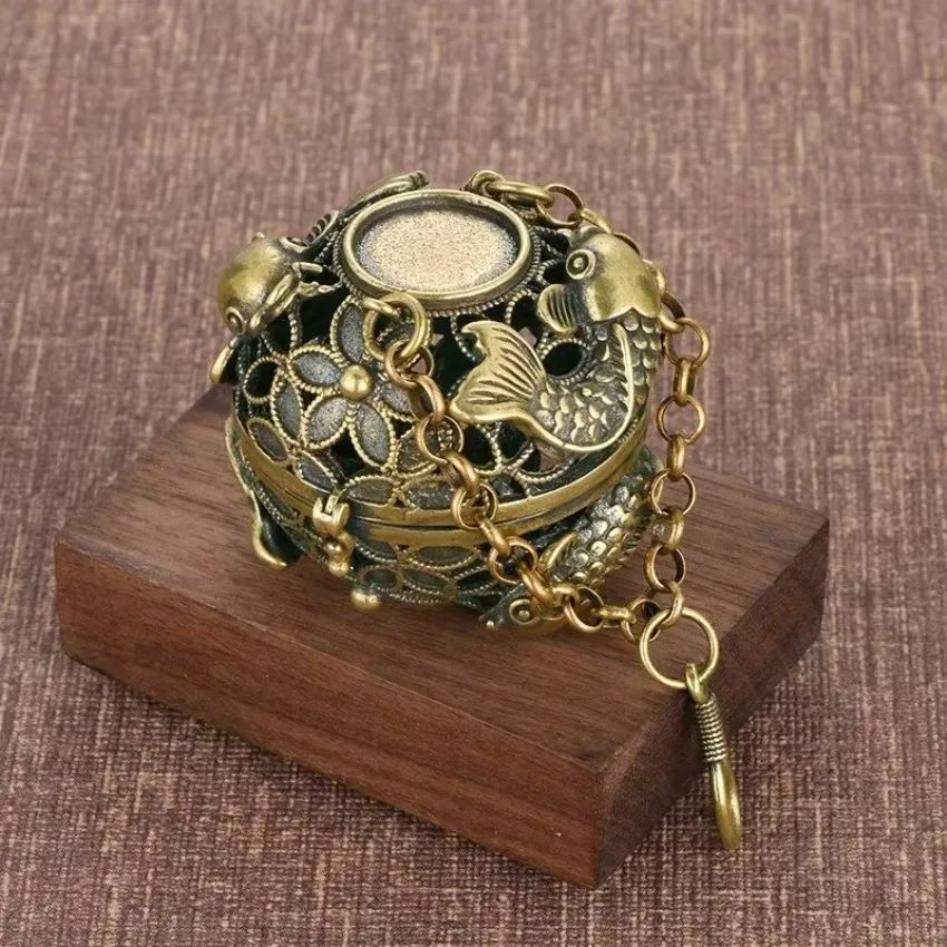 AuraSphere Brass Incense Burner With Lid Ornate Round Incense Cone Holder For Home Decor b