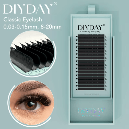 DIYDAY Long Length Classic Individual Lash Extensions Matte Black Faux Mink 11mm 0.07mm c