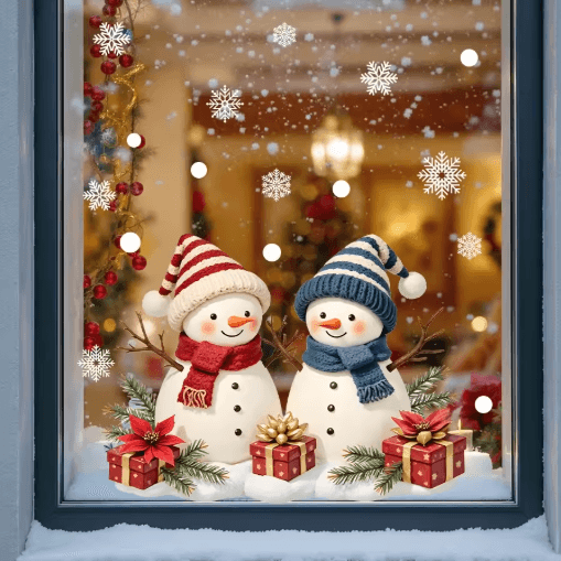 Christmas Snowman Window Clings Removable Static Cling Holiday Decal For Windows 1 Pc