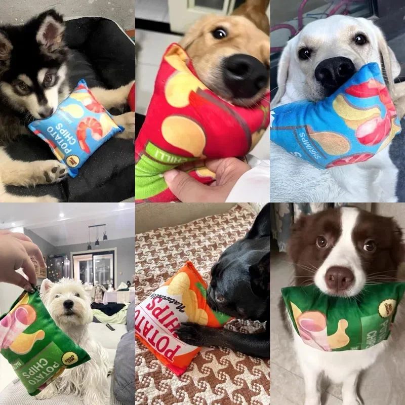 Funny Crisps Plush Dog Toys 2 Pack Squeaky Chew Toys For Small & Medium Dogs Funny Crisps Plush Dog Toys 2 Pack Squeaky Chew Toys For Small & Medium Dogs