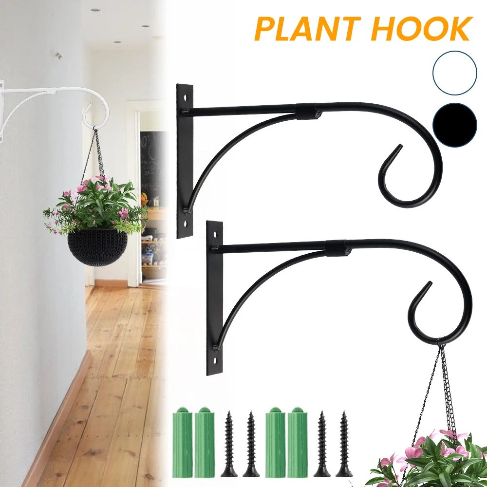 Decorative Iron Hanging Plant Hook Set white