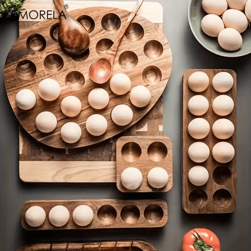 KEMORELA Modern Wooden Egg Storage Box With Multi Compartment Design 6 hole