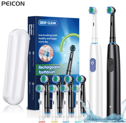 Rotary Rechargeable Electric Toothbrush For Adults 8 Soft Brush Heads white 4 Heads