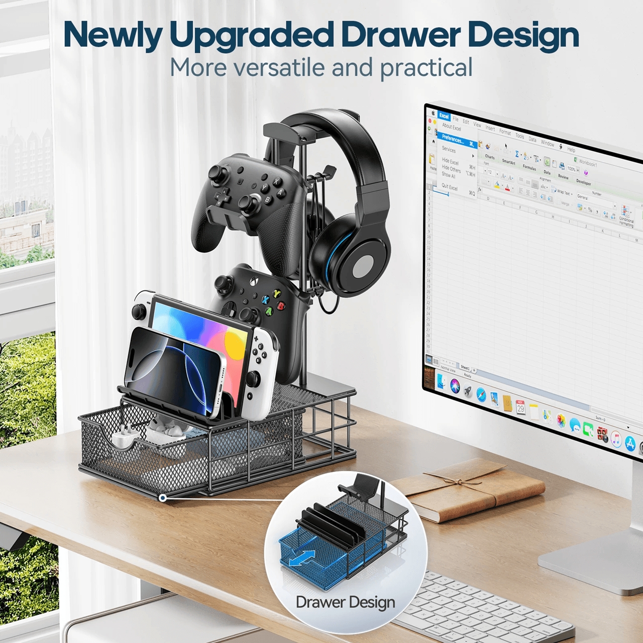 Gaming Headphone Stand With Drawer And Controller Holder For Desk Gaming Headphone Stand With Drawer And Controller Holder For Desk
