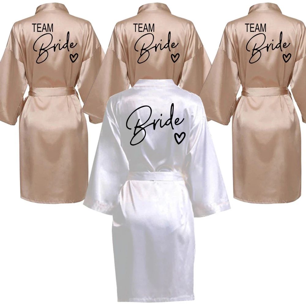 Team Bride Satin Kimono Robe With Black Letters For Wedding Party burgundy Bride xl