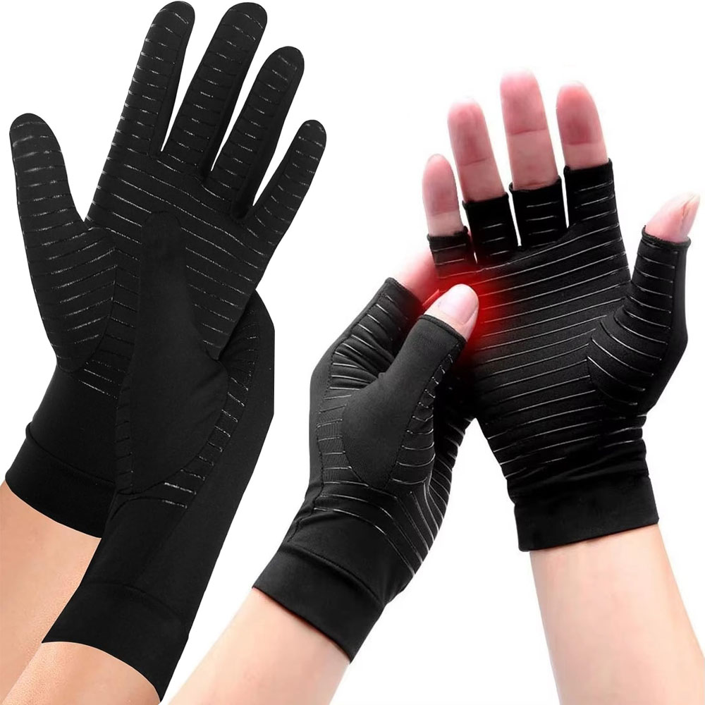 Copper Ion Fiber Arthritis Gloves For Wrist Pain Relief And Sports Support black s