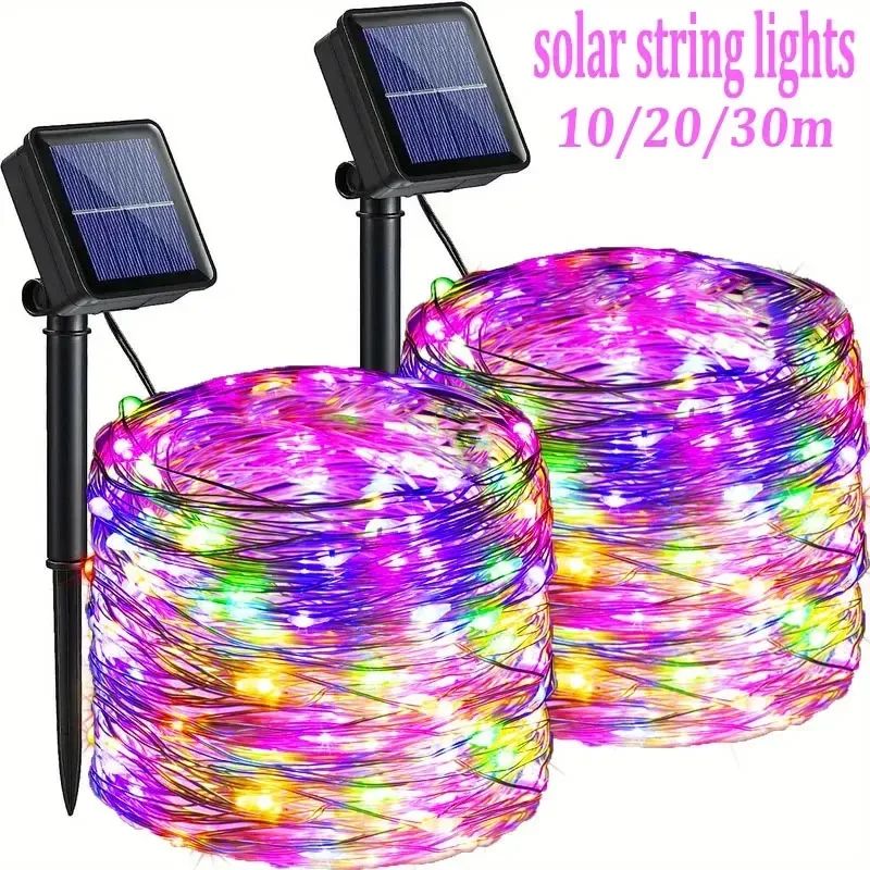 Solar Fairy Garden String Lights 8 Mode Waterproof Outdoor Patio Yard Decor white 2pcs 32.81ft100led