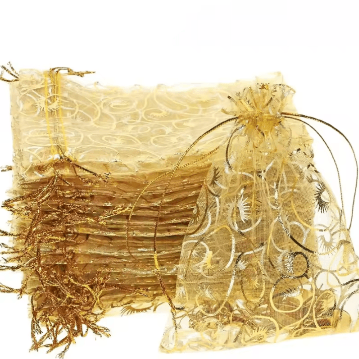 100pcs Golden Mesh Drawstring Bags Party Favor Gift Pouches For Candy, Makeup, Jewelry And Accessories 100pcs Golden Mesh Drawstring Bags Party Favor Gift Pouches For Candy, Makeup, Jewelry And Accessories