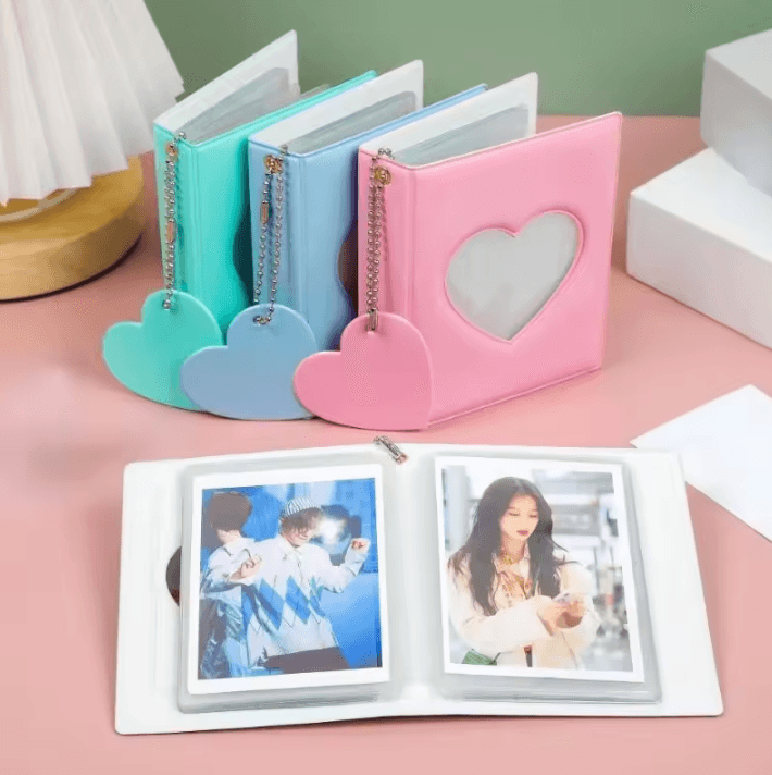 Heart Pendant Photo Album 3Inches Solid Color Kpop Photocard Holder & Polaroid Collectible Card Organizer orange