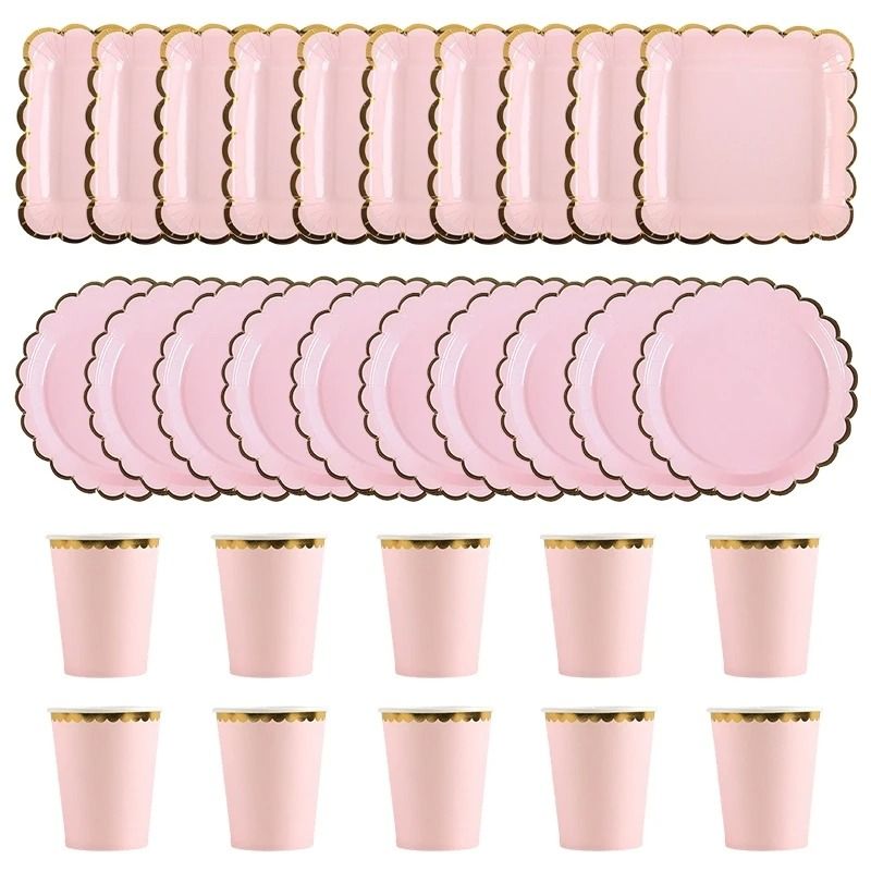 Solid Color Disposable Party Tableware Paper Plates And Cups Set round Blue 10 Pcs