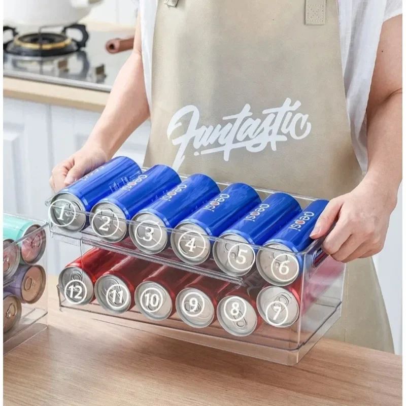 Double Layer Self Rolling Fridge Can Organizer a 2 Tier