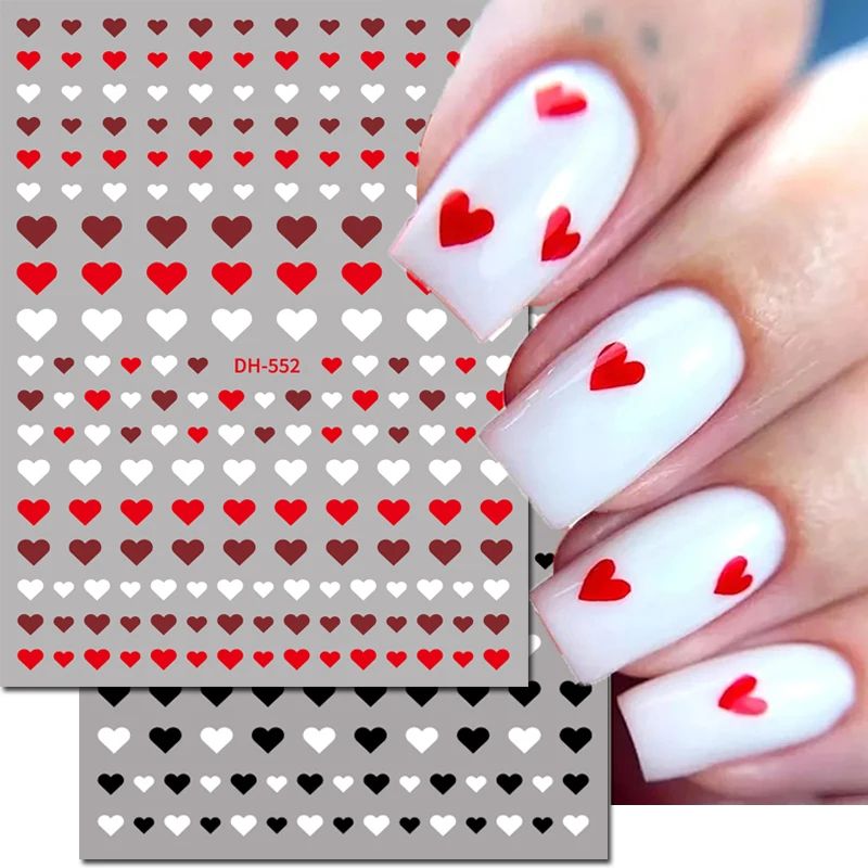 3D Nail Art Stickers Love Hearts Stars Clouds Red Black White Adhesive Nail Decals Sliders For French Tips Manicure adh553