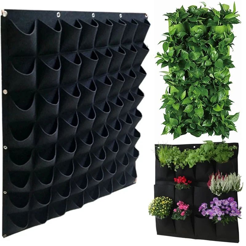 Vertical Garden Wall Grow Bag Planter, Space Saving Outdoor Herb & Vegetable Pocket Planters 36pocket 100x100cm Green