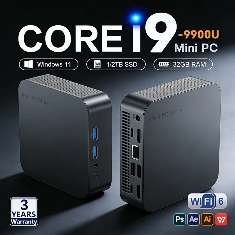 Portable Mini PC Core i9 8950HK Gaming Mini PC Windows 11 Pro 16GB RAM 1TB 2TB M.2 SSD WiFi 6 BT 5.2 laptop bag Desktop Computer