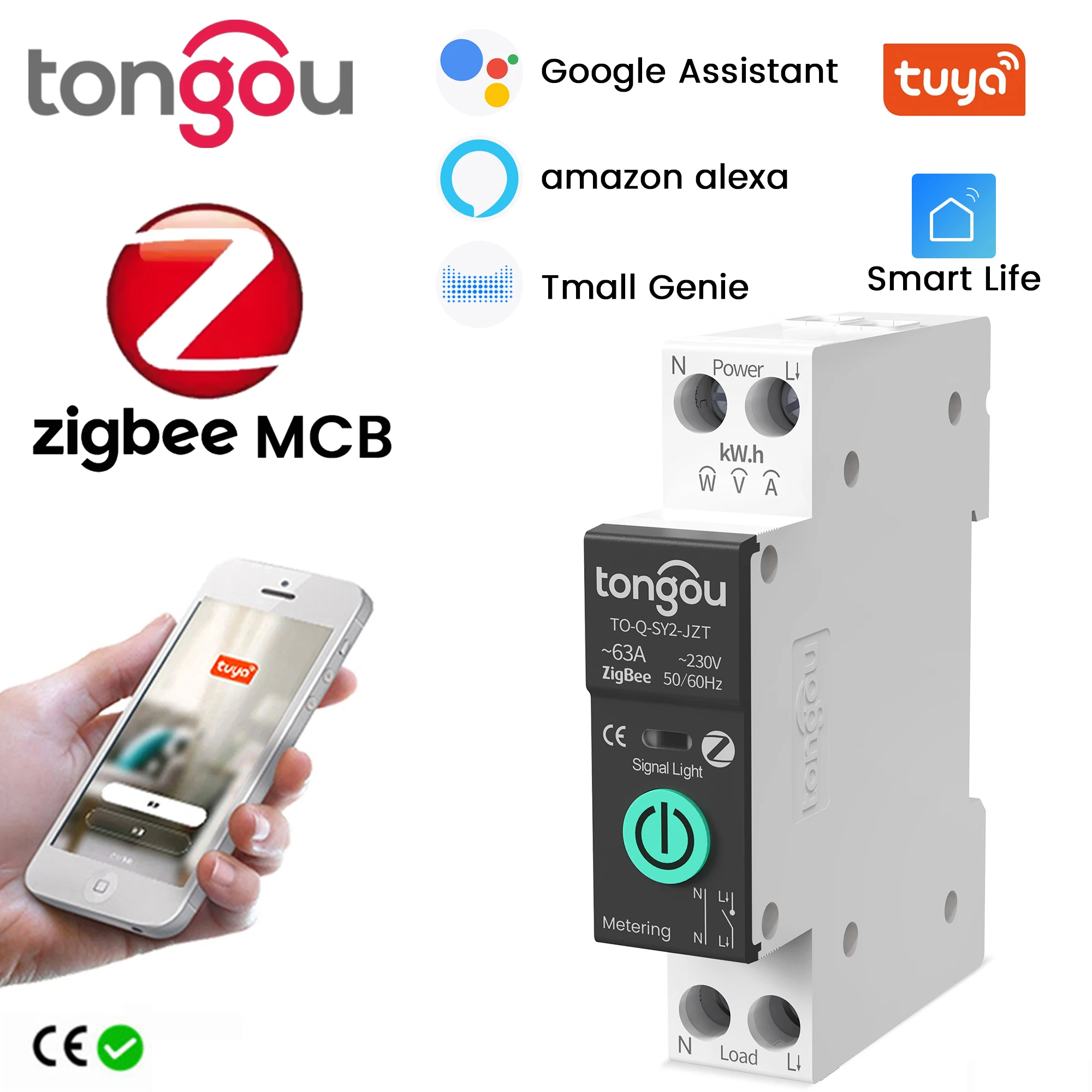 TUYA MCB ZigBee Smart Circuit Breaker Überstrom Unter Spannung Schutz Power Metering 1-63A Drahtlose Fernbedienung Schalter Image