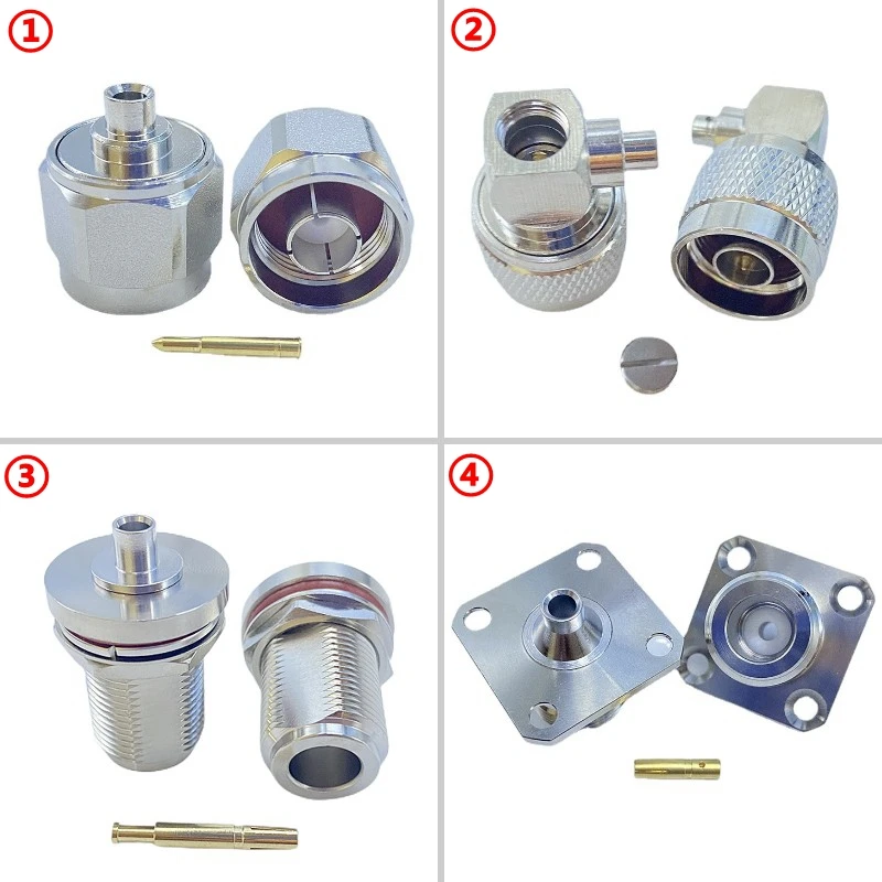 1 Stück l16 n Typ Stecker Buchse l16 n Stecker Buchse rechtwinklig 4-Loch-Lot für halb rigid.141 "rg402 Kabel Image