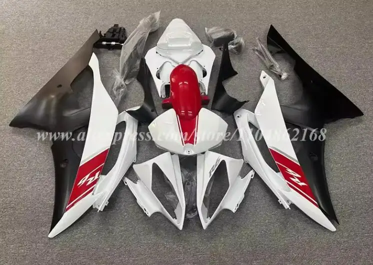 4Gifts Neues ABS-Motorrad-Vollverkleidungsset, passend für Yamaha R6 2008–2016, Karosserie-Set, individuell, rot, weiß Image