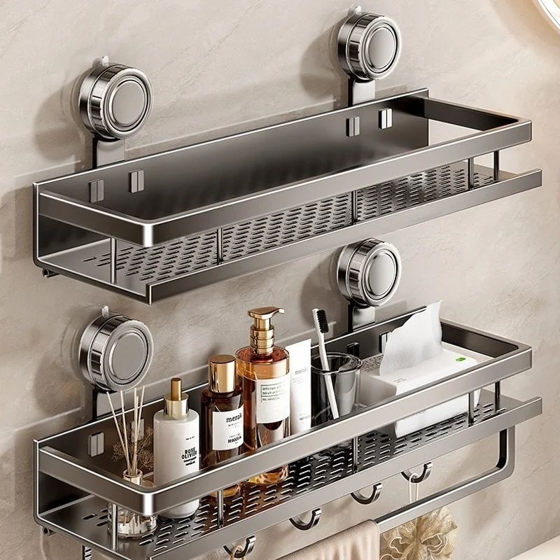 Étagère de salle de bain à ventouse sans perçage, étagère de salle de bain, étagère de toilette, étagère suspendue en aluminium, organisateur de salle de bain, à suspendre au mur