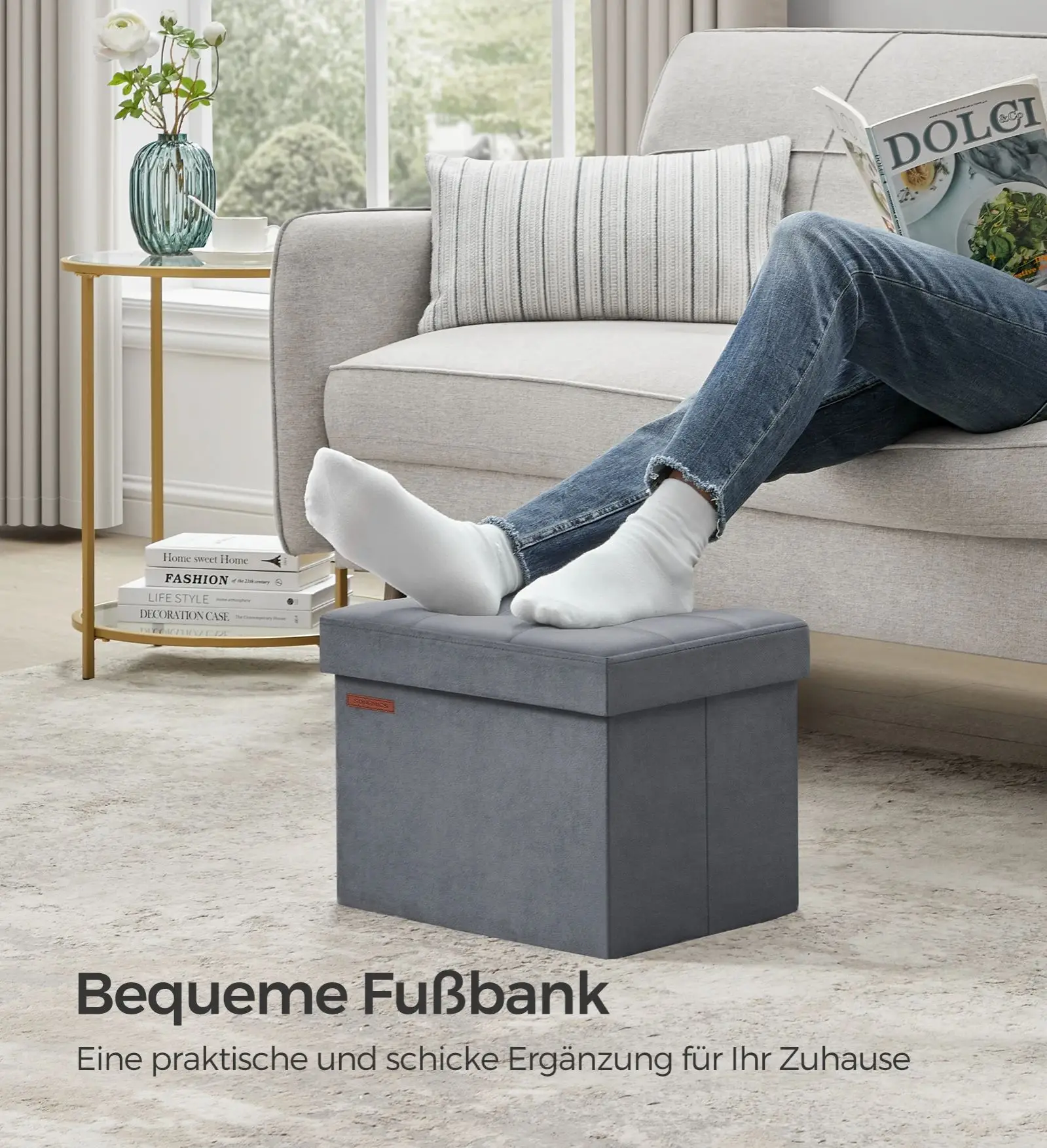 SONGMICS Sitzbank mit Stauraum aus Samt, klappbare Sitztruhe, Aufbewahrungsbox mit Deckel, Fußbank, 31 x 41 x 31 cm