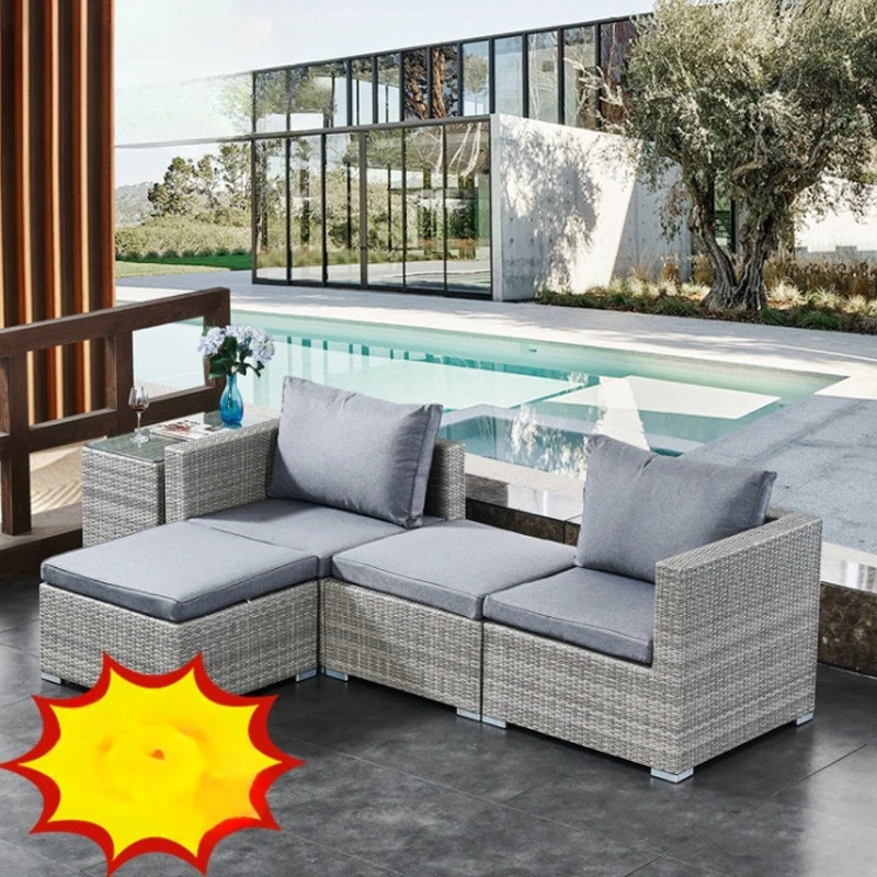 Gartenmöbel für den Außenbereich: Sofa, Balkon- und Wohnzimmerstühle aus Rattan, Couchtisch – ideal für Hof, Villa, Bed & Breakfast und Strand
