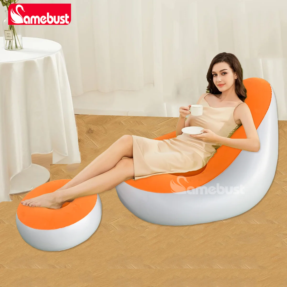 Camebust Aufblasbares Sofa - Beflockte Oberfläche Hochwertiges PVC Fußhocker Schnelle Aufblasfunktion Lazy Lounge Image