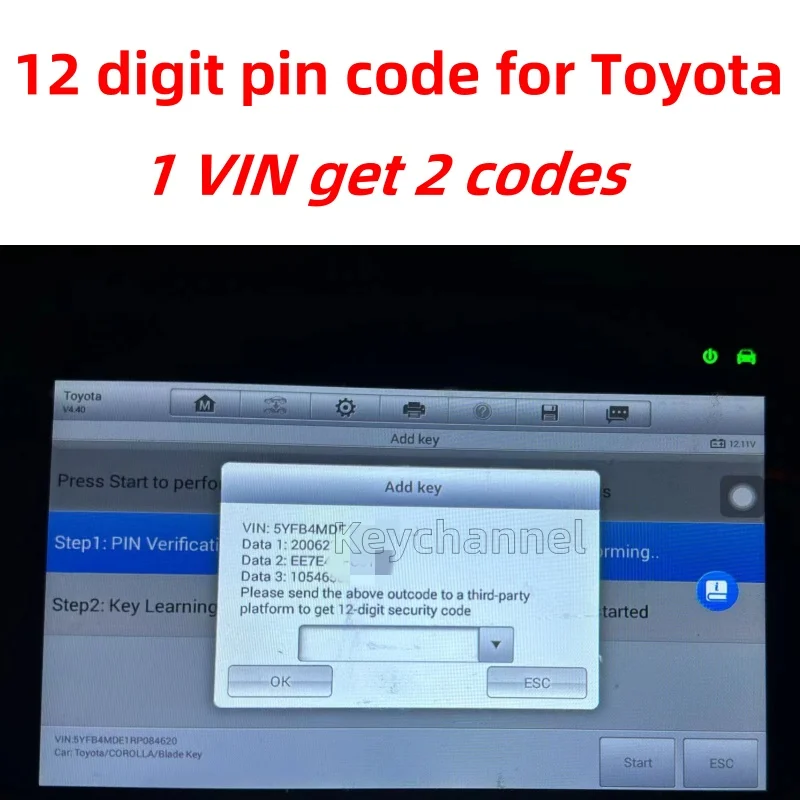 Code de broche à 12 chiffres, plate-forme de troisième partie, Code de broche de calcul Data1 Data2 Data3, code de broche de programmation de clé pour nouveaux modèles Toyota